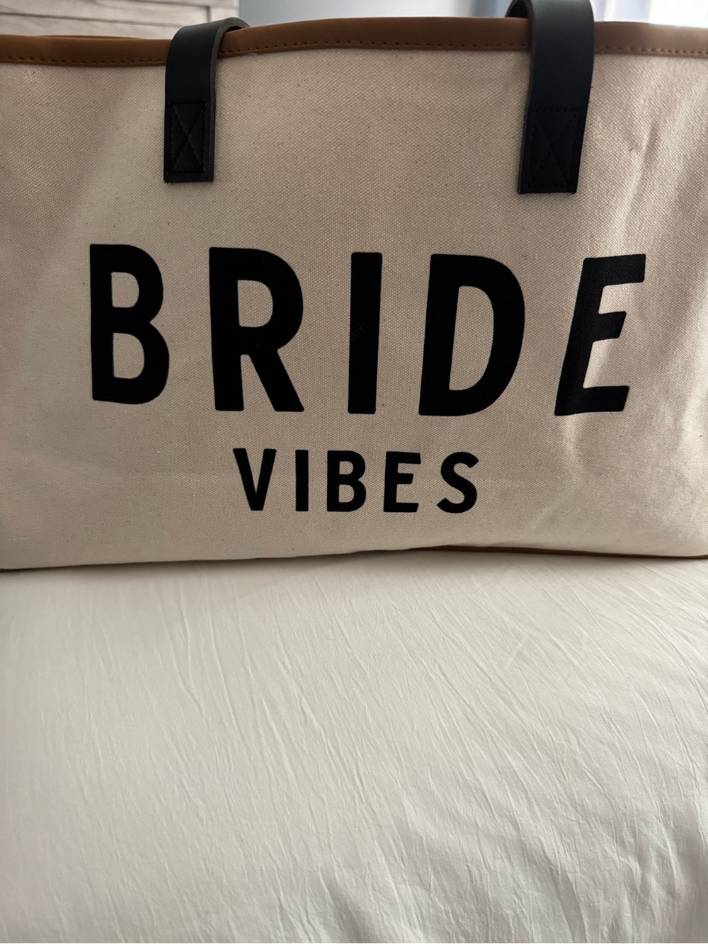 Bride Vibes Canvas Tote Bag in Cream and Black